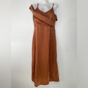 J.O.A Rust Orange Brown Satin Spaghetti Strap Midi Dress Women Sz Medium Party